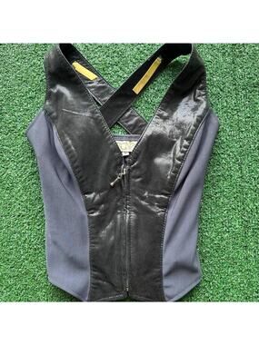 vintage cache fitted leather zip up top